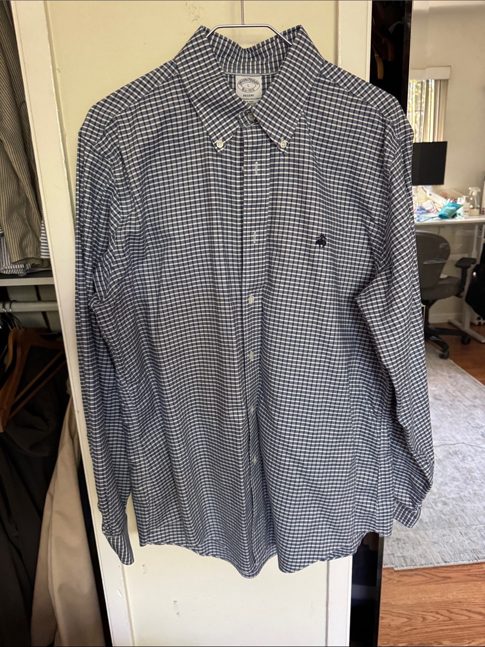 Brooks Brothers Navy and White Checked Button-Down Shirt